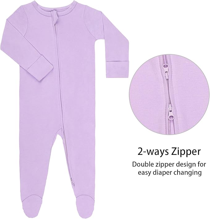 GUISBY Long Sleeve Baby Footed Pajamas with Mittens Cotton Sleepers with Zipper 3-Pack