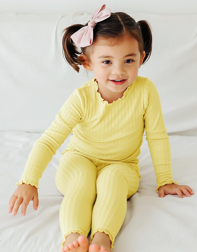 VAENAIT BABY 6M-12Y Infant Kids Toddler Junior Girls Soft Comfy Modal Tencel Shirring Sleepwear Pajamas 2pcs Set