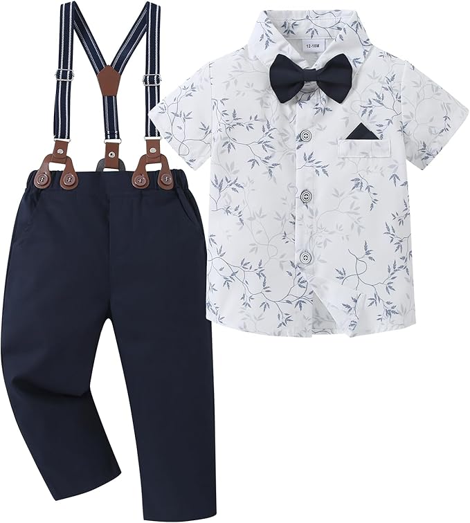 nilikastta Boy Suit Toddler Boy Outfit Boy Dress Shirt with Bowtie/Suspender Pants Gentleman Wedding Outfits 1-10 Years
