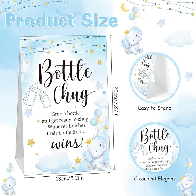 TrelaCo Bottle Chug Baby Shower Game 20 Pcs Baby Bottles Shower Favor with 1 Elephant Theme Sign for Gender Reveal Party Supplies Gifts(Blue)