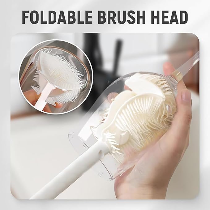 3Pcs 360° Flexible Silicone Bottle Brush with Long Handle Multifunction Flexible, Deep Cleaning for Narrow Neck Bottles, Baby Bottles, Water Bottles (Rouge Powder)
