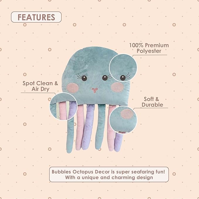 MON AMI Bubbles Octopus Accent Décor Pillow – 20x13”, Plush Stuffed Animal Hugging Pillow, Use as Toy or Room Decor, Great Gift for Kids of All Ages