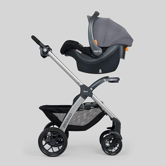 Chicco Bravo 3-in-1 Trio Travel System, Bravo Quick-Fold Stroller with KeyFit 30 Infant Car Seat and Base, Car Seat and Stroller Combo | Brooklyn/Navy