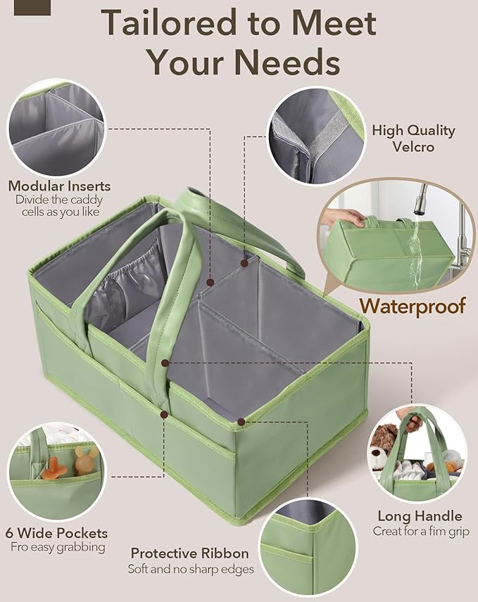 URMYWO Diaper Caddy Organizer - Waterproof Baby Diaper Caddy with Handle,Portable Nursery Organizer Storage Basket for Newborn Essentials, Baby Registry Must Have Shower Gift for Home and Travel, PU
