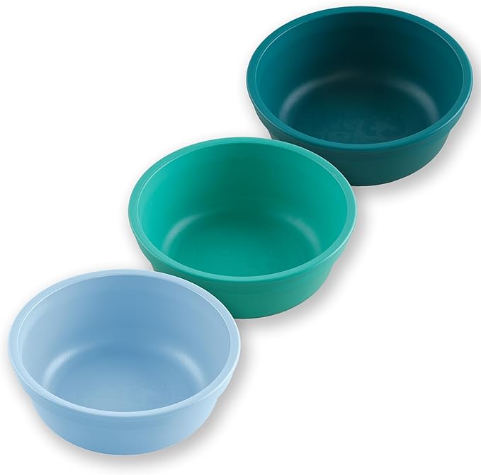 Re-Play 12 oz. Toddler Bowls Set of 3 - Kids Deep-Walled, Durable & Reusable Snack and Meal Bowls, Dishwasher & Microwave Safe, BPA-Free, Made in USA from Recycled Plastic, Sea Glass