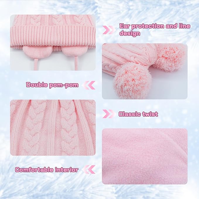 Duoyeree Toddler Winter Hat with Earflap Scarf Hood Thick Warm Kids Skull Cap for Baby Girls Boys