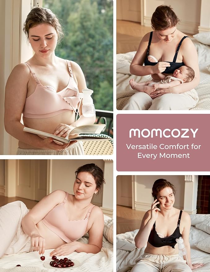 Momcozy 4-in-1 Hands-Free Pumping Bra with Cooling Fabric & Jelly-Strip Support, Nursing & Breast Pump Bra for All-Day Wear