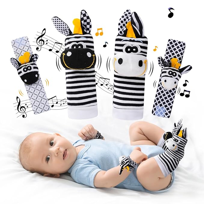 Baby Toys 0-6 Months,High Contrast Baby Toys for Newborn,Black and White Toys,Infant Rattle Socks and Wrist Toy,Newborn Toys 0 3 Months Brain Development,0-6 Months Babies Boy Girl Gift
