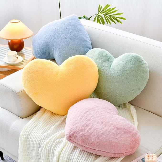 Sage Green Heart Pillows, Cute Heart Decorative Pillow, Heart Shaped Throw Pillows for Bed, Faux Rabbit Fur Plush Hoom Decor Pillow Cushion for Chair Sofa Living Room (Mini 12.9" x 9.8")
