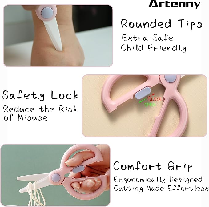 Ceramic Baby Food Scissors Kids with Travel Case, Toddler Scissors with Safety Lock, Ideal for Pizza, Meats, Noodles, Vegetables, and Fruits (C/D)