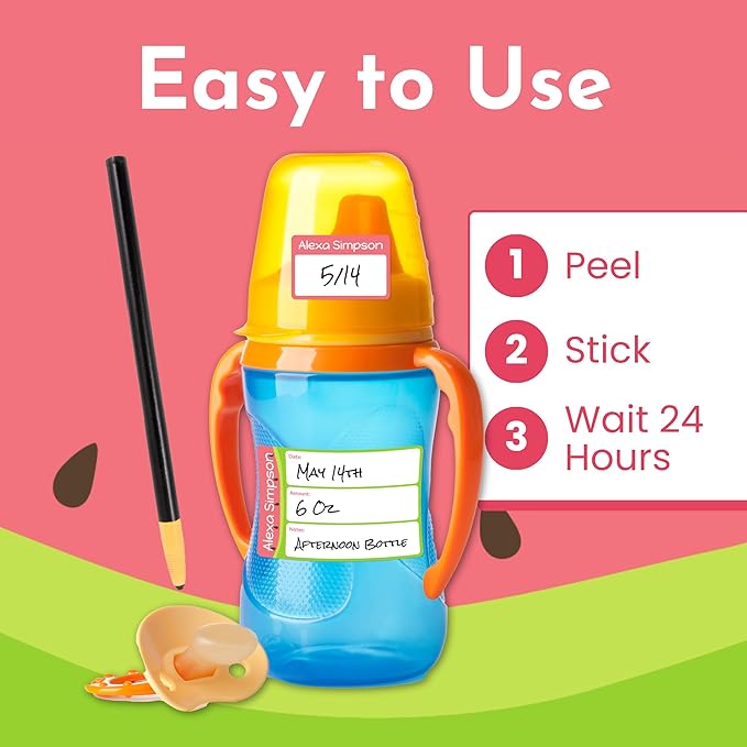 Name Bubbles - Reusable Baby Bottle Labels for Daycare (20 Labels) - Kids Washable Name Tags for Bottles, Sippy Cups, & Snack Containers, Waterproof, Baby Name Stickers, Write-On (Llama)