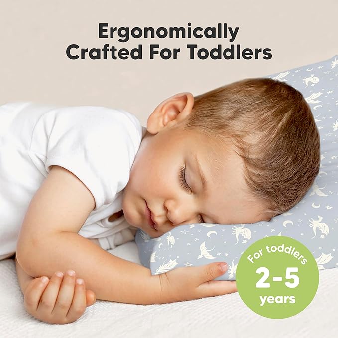 KeaBabies 2-Pack Toddler Pillow 13x18 - Soft Organic Cotton Kids Travel Bed Pillows for Sleeping, School, Nap, Machine Washable, Toddlers 2 to 5, Pillowcase Sold Separately (Dragons)