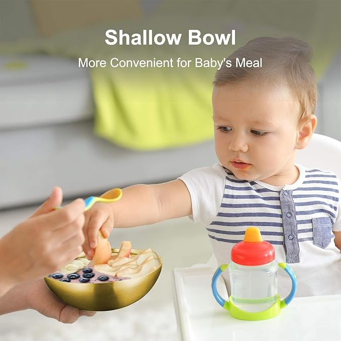 Stainless Steel Bowls for Kids, 18/8 Stainless Steel Toddler Bowl, BPA-Free, Durable & Easy Clean, 4 Pack - 14.5 oz Perfect for Baby Meals, Snacks, Serving and Travel & Home Use, Gold