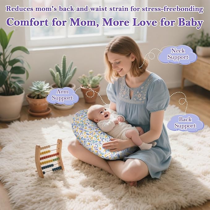 Nursing Pillow & Breastfeeding Pillow – Ergonomic C-Shape for Breastfeeding & Bottle Feeding, Standard Size Breathable with Washable Cover, Hypoallergenic,Tummy Time & Sitting Support (0-18Months)