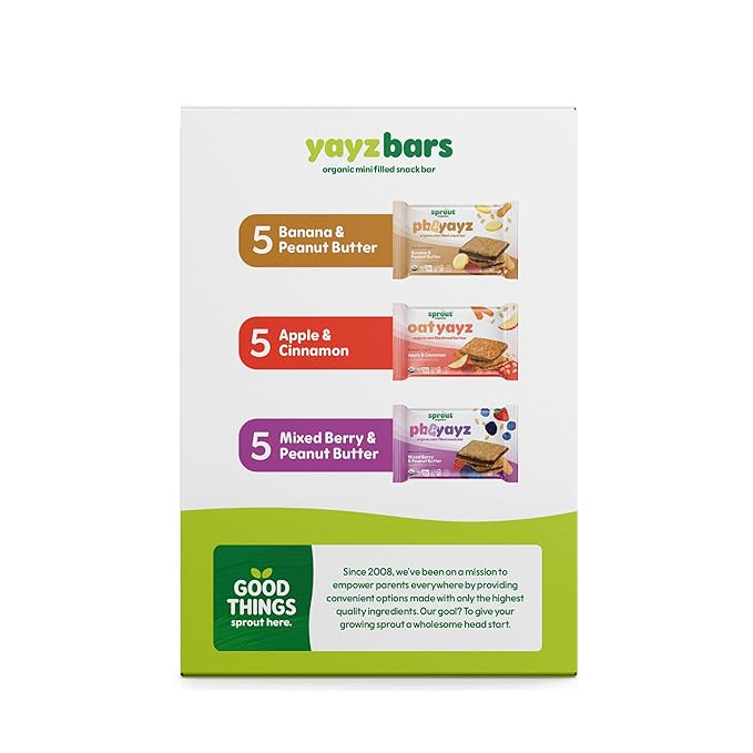 Sprout Organics, Toddler Snack Bars, Yayz Variety Pack, 15 Individual Bars 1 oz Each (6-boxes)