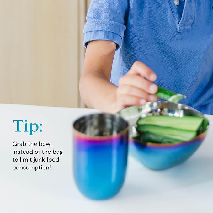 Ahimsa Stainless Steel Bowls for Kids | Non Toxic, Pediatrician Designed Toddler Bowls 12oz | Durable Metal Kids Bowl, Easy to Clean, Dishwasher Safe, Single Fun Blue