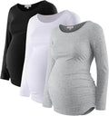 Bhome Women's Maternity Shirts 3 Packs Long Sleeve Pregnancy Tops Basic Side Ruched Tunic Blouse