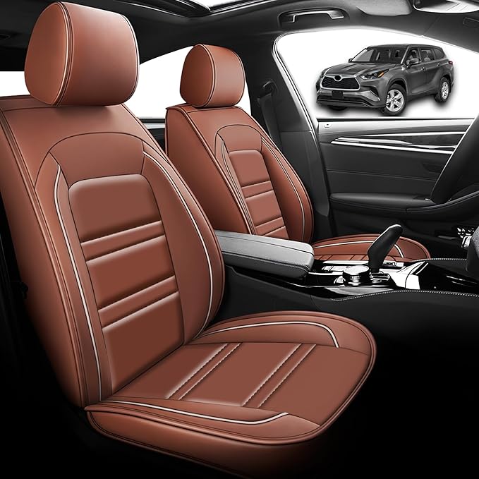 Seat Cover for Toyota Highlander 2001-2025 | Car Seat Covers Front Seats, Waterproof Seat Protectors, Automotive Front Seat Covers (Front Seat, Coffee)