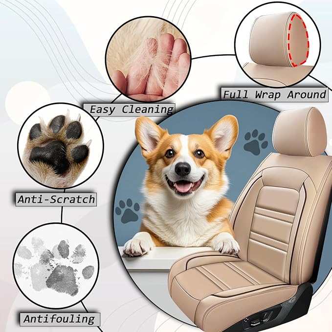 Seat Covers for Lincoln mkx 2007-2018 | 5-Seats Leather Seat Covers, Easy to Install Automotive Seat Covers Full Set (Full Set, Beige)