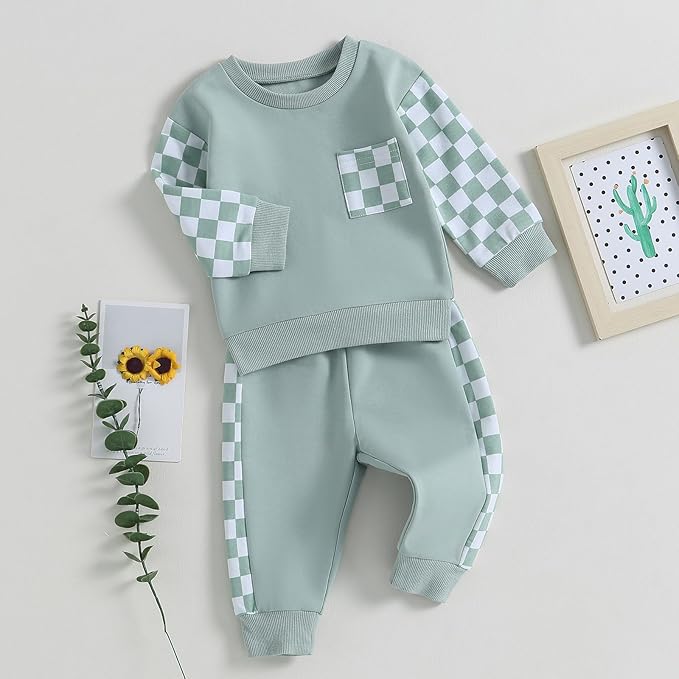 Fernvia Toddler Baby Girl Clothes 3 6 9 12 18 24 Months Fall Outfits Solid Long Sleeve Sweatshirt Tops + Pants Set