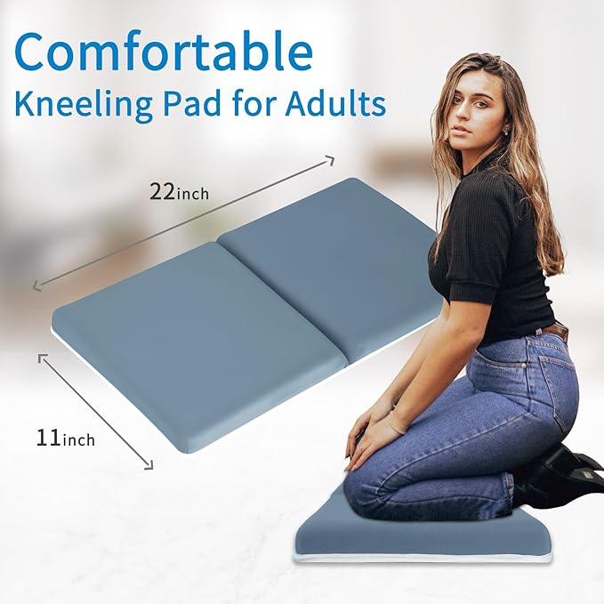 JJGoo Bath Kneeler with Elbow Rest Pad Set, 1.5 inch Kneeling Pad Mat for Bathtub Baby Bathing Parents, Painless Foam Mat with Toy Organizer Pockets, Non-Slip for Baby and Toddler Bathing