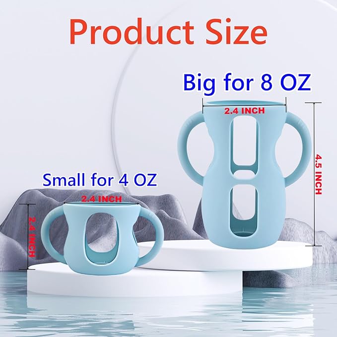 4 Pack Silicone Sleeves for Avent Natural Glass Baby Bottles, Silicone and Easy-Grip Handles for Drop Protection, Compatible with Philips Avent 4/8 OZ Glass Bottle (Light Blue, 8 OZ)