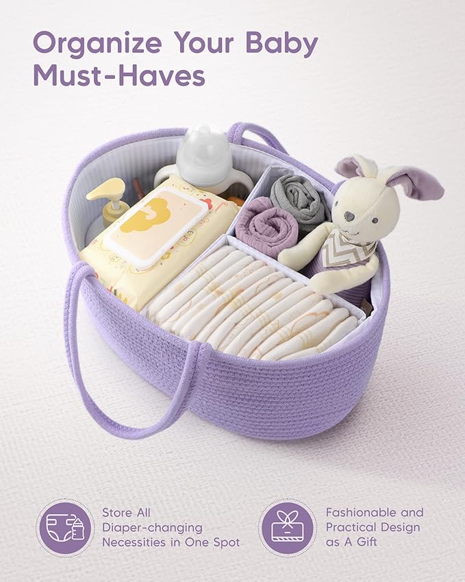 Maliton Baby Diaper Caddy Organizer, Cotton Rope Diaper Caddy Basket, Large Storage Basket for Newborn Boys and Girls, Gift for Baby Shower List, Newborn Essentials