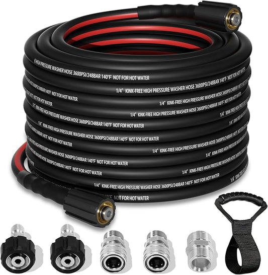 Flexible Pressure Washer Hose 50 FT, 3600 PSI Kink Resistant Power Washer Hose Replacement, 1/4" electric Washer Hose Extension With M22 x 3/8" Quick Connector