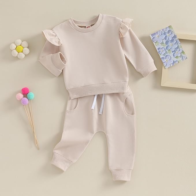 Fernvia Toddler Baby Girl Clothes 3 6 9 12 18 24 Months Fall Outfits Solid Long Sleeve Sweatshirt Tops + Pants Set