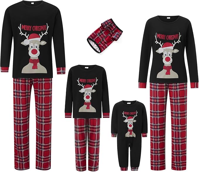 Awoscut Christmas Family Matching Pajamas Christmas Pjs Holiday Nightwear Sleepwear Sets Long Sleeve Pjs