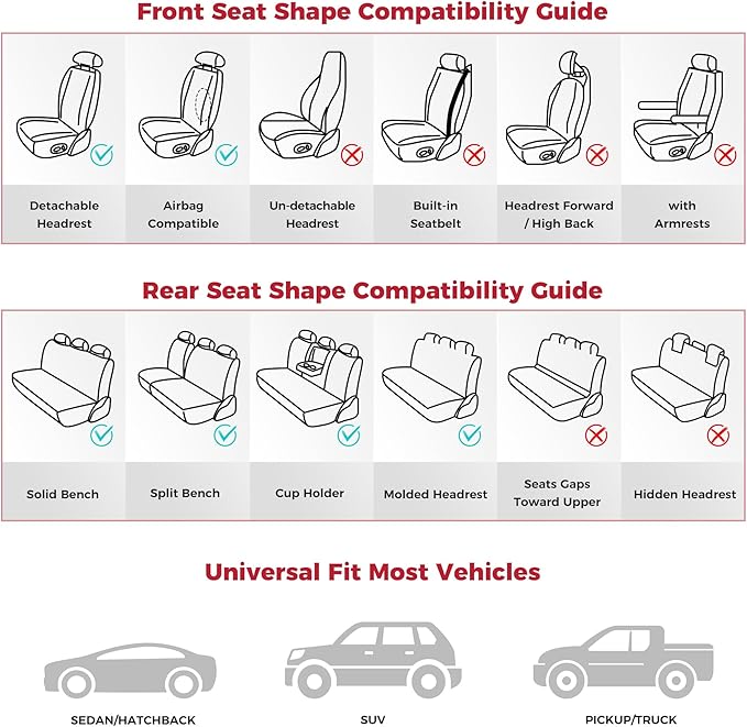 FREESOO Black Car Seat Covers Full Set, Universal Leather Seat Covers for Cars Trucks SUV, Waterproof Car Seat Cover Back Seat and Front, Breathable Car Seat Protector Cushion Fit for Most Vehicles