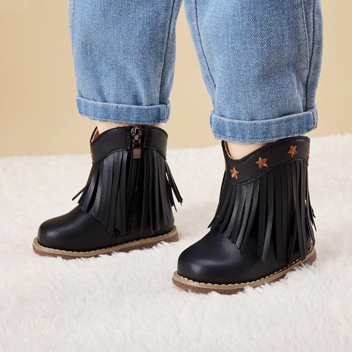 BMCiTYBM Baby Cowboy Cowgirl Boots Infant Western Shoes Boys Girls Round Toe Boots All Seasons 6-24 Months