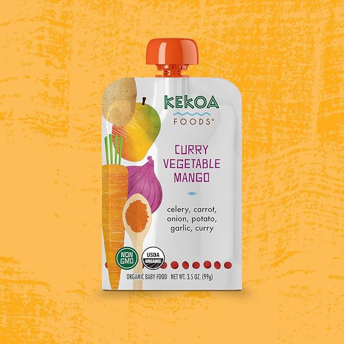 Kekoa Foods 100% USDA Certified-Organic Vegetarian Baby Food Puree Variety Pack: 3.5 oz Squeeze Pouches | Apple & Ginger, Mango Paprika, Curry Vegetable Mango | No Added Sugar or Salt | Nutrient-Rich & Flavorful