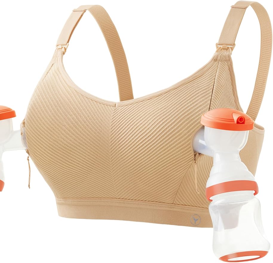 Pumping Bra Hands Free Zip Opening Seamless Nursing Bras for Breastfeeding High Support Nursing & Pumping Bra in One