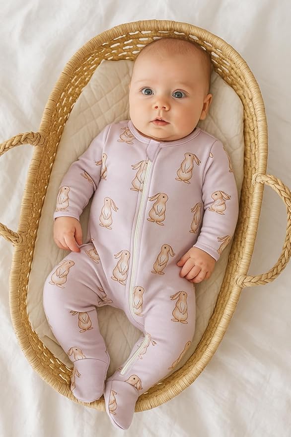 O2 BABY Baby Boys Girls Organic Cotton Zip-Front Sleeper Pajamas, Footed Sleep 'n Play