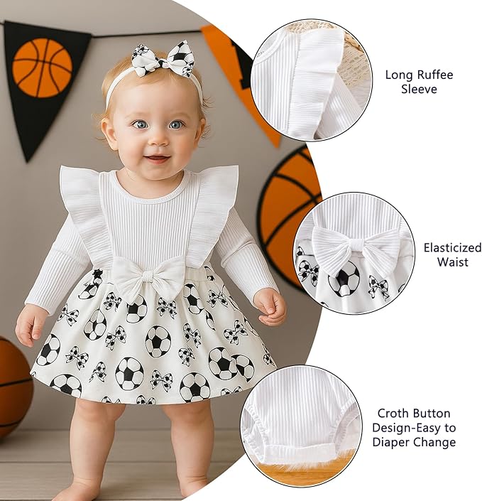 Chichoo Baby Girl Clothes Infant Fall Winter Outfits Newborn Long Sleeve Romper Dress Ruffle Bodysuit With Headband