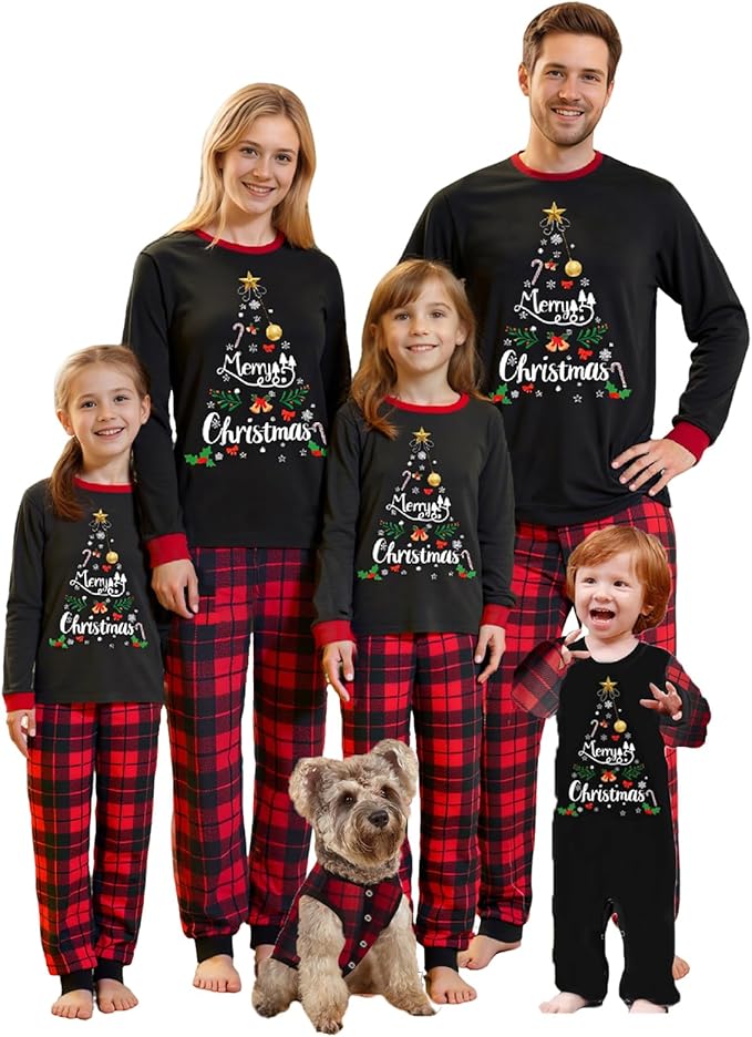 Awoscut Christmas Family Matching Pajamas Christmas Pjs Holiday Nightwear Sleepwear Sets Long Sleeve Pjs