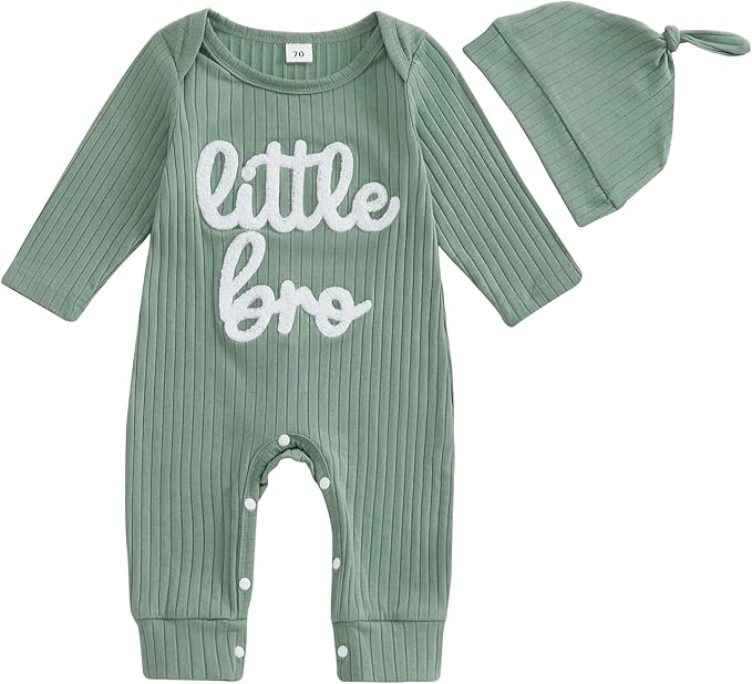 Fernvia Newborn Baby Boy Clothes Letters Print Bodysuit 3 6 9 12 18 Months Long Sleeve Jumpsuit with Hat 2PCS Outfits Set