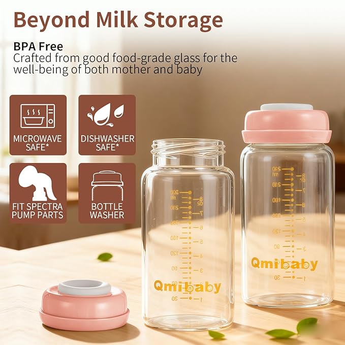 Breast Milk Storage Bottles 240ml 8oz BPA-Free Leak-Proof Baby Bottle for Breastmilk Storage Wide Neck Bottles with Screw Ring Sealing Disk Breastfeeding (Pink, 240ml-6Packs)