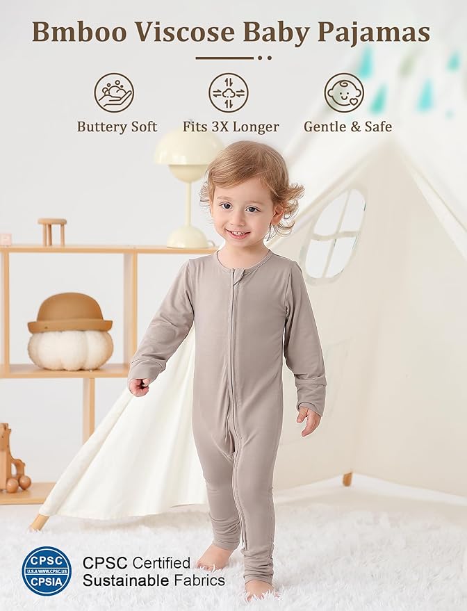 JunNeng Viscose from Bamboo Sleeper with Mittens, 2 Way Zipper Baby Boy Pajamas, Non Slip Sleep'N Play Romper