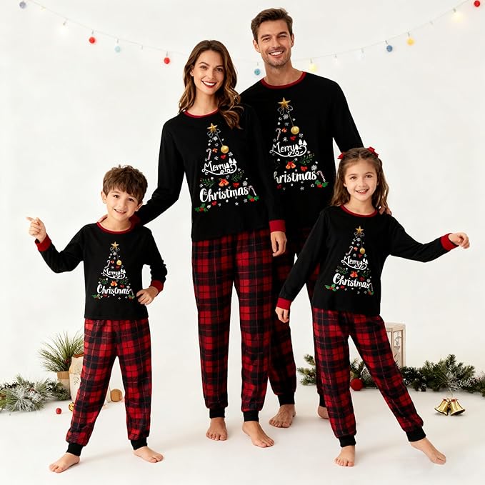 Awoscut Christmas Family Matching Pajamas Christmas Pjs Holiday Nightwear Sleepwear Sets Long Sleeve Pjs