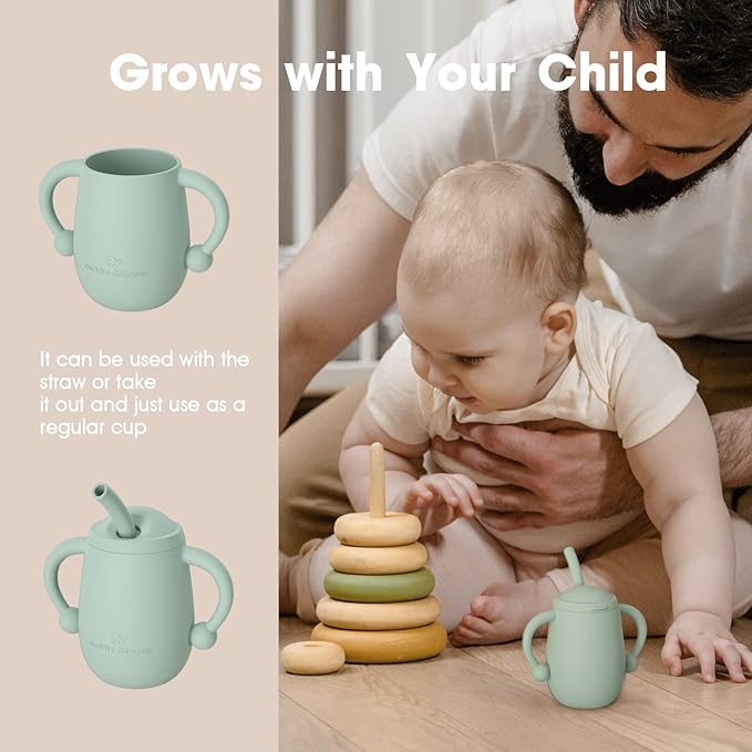 Cuddle Campus Pack of 2 Silicone Baby Training Cup, Shatterproof Toddler Sippy Cups with Straw, Open Cup for Baby, 6+ Months 4 Oz, Boothbay