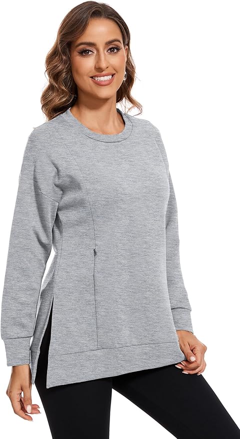 Smallshow Women's Nursing Tops Sweatshirt Long Sleeve Side Split Breastfeeding Shirt