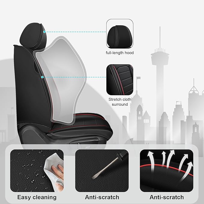 JOJ Car Seat Cover Fit for Toyota Highlander 2001-2025,7 Seat Car Seat Cover,No-Slip Waterproof Breathable Faux Leather Automotive Seat Covers Auto Interior Covers,Full Set,Black Red