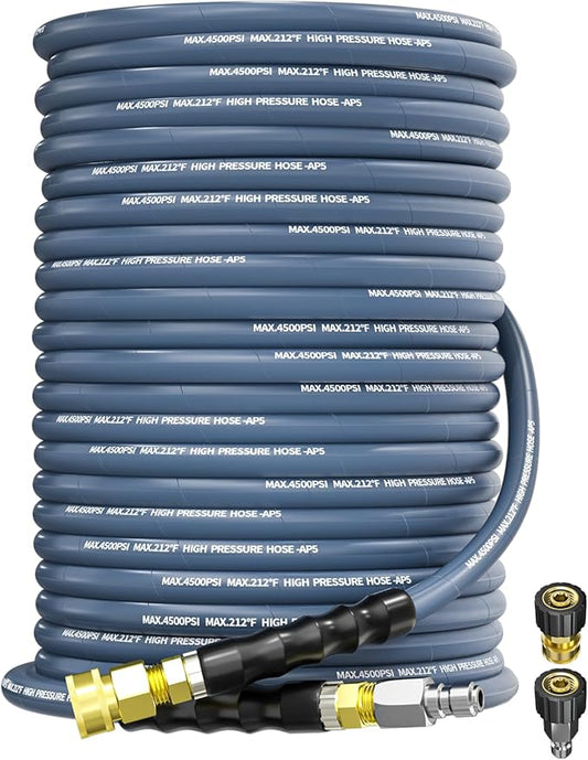 Pressure Washer Hose 125FT 3/8" for Cold and Hot Water 212°F, with Swivel Quick Connect, 4500PSI Kink Resistant Grade Steel Wire Braided, Power Washer Hose With 2pcs M22-14mm Adapter