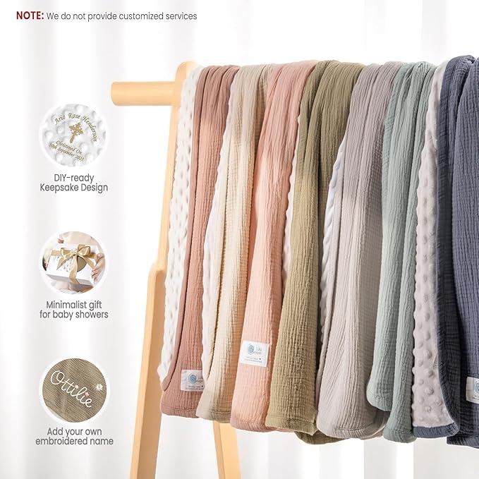 lulumoon Baby Blanket for Newborn Receiving: Minky Dot & Muslin Lightweight - Thermal Blanket Gift for Baby Shower & Hospital Welcoming 30"x40"（Sand）