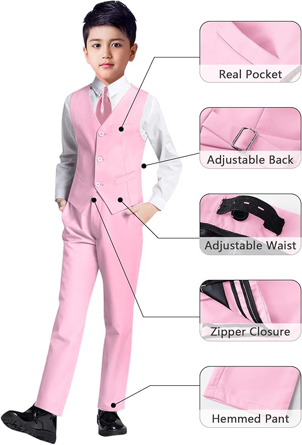 YuanLu Boys Suit for Kids Tuxedo Wedding Ring Bearer Outfit, 5 Piece Boy Slim Fit Formal Suits with Adjustable Waist