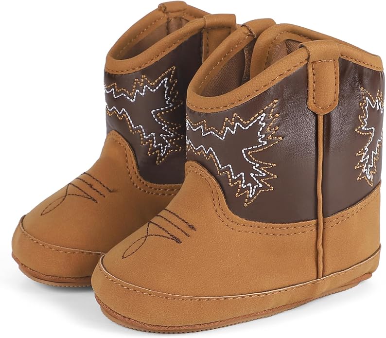 MK MATT KEELY Leather Western Boots Cowboy Bootie Soft Sole Non-Slip Crib Shoes for Baby Infant Toddler Girls Boys Newborn