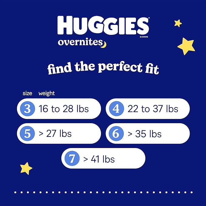 Huggies Size 4 Overnites Baby Diapers: Overnight Diapers, Size 4 (22-37 lbs), 116 Ct (2 Packs of 58), Packaging May Vary