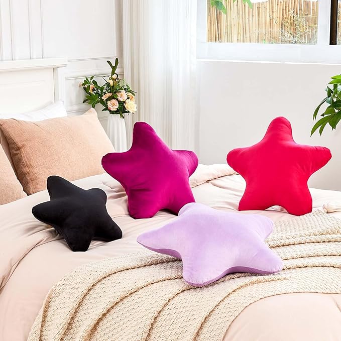 Lavender Star Throw Pillow, Cute Star Pillow Room Decor, Soft 14.9" Star Shaped Decorative Throw Pillow for Bedroom, Star Plush Floor Cushions Pillows
